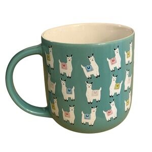 Clay Art Teal Blue Llama Print Ceramic Coffee Mug